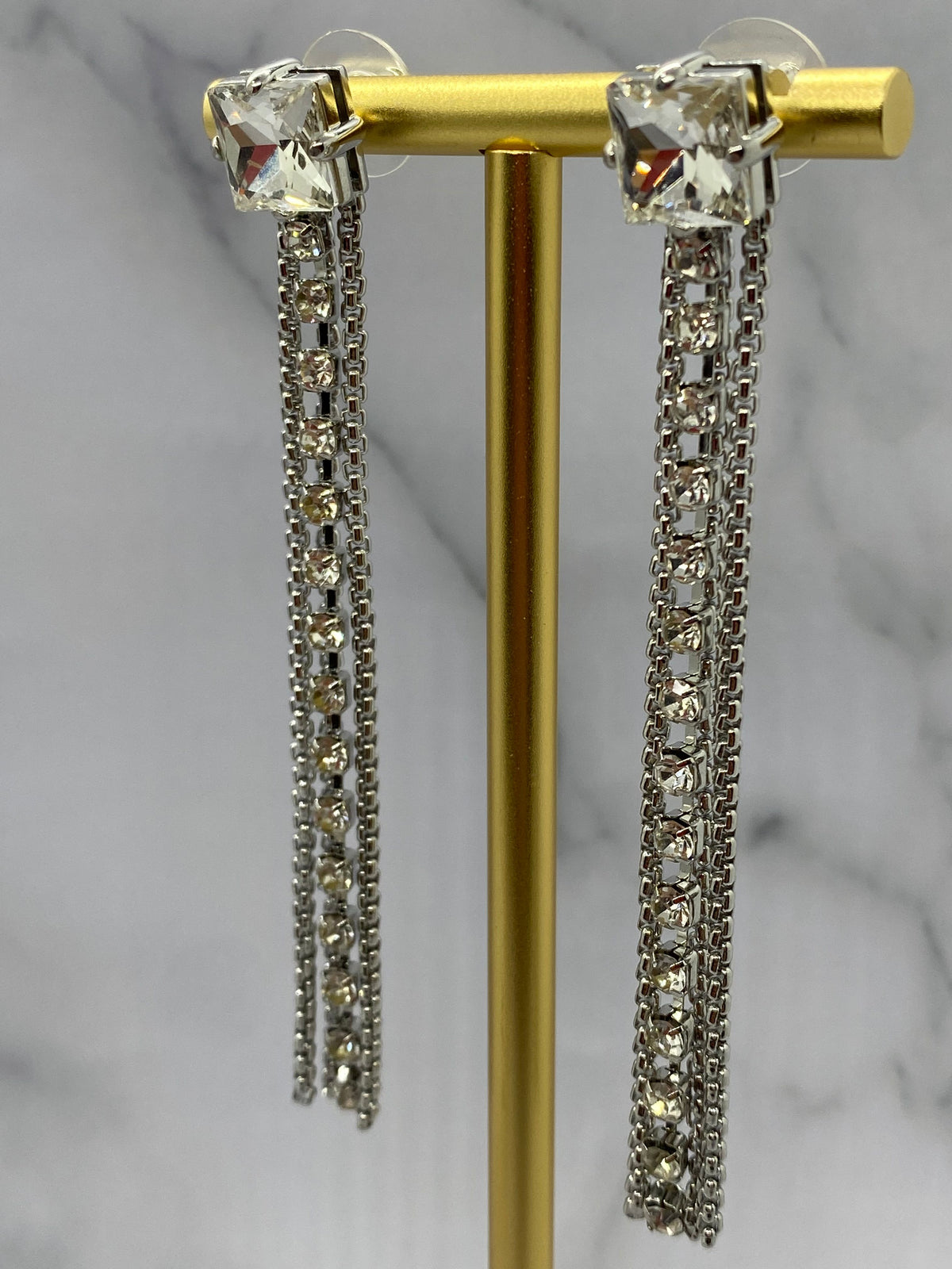 MIU MIU Silver Tone Rhinestone Pendant Earrings - Pre owned