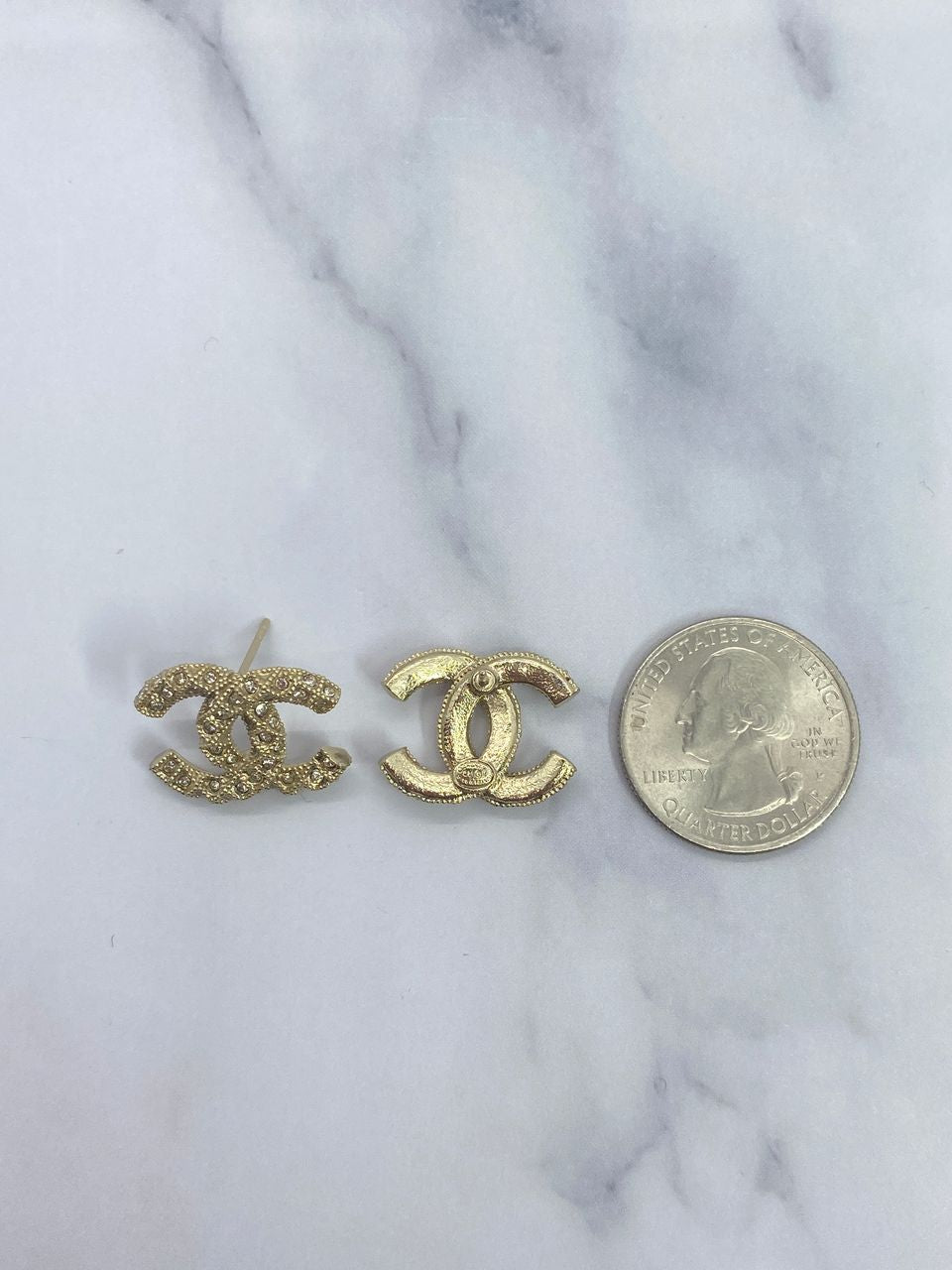 CHANEL CC Gold Tone Rhinestone Earrings - Pre owned