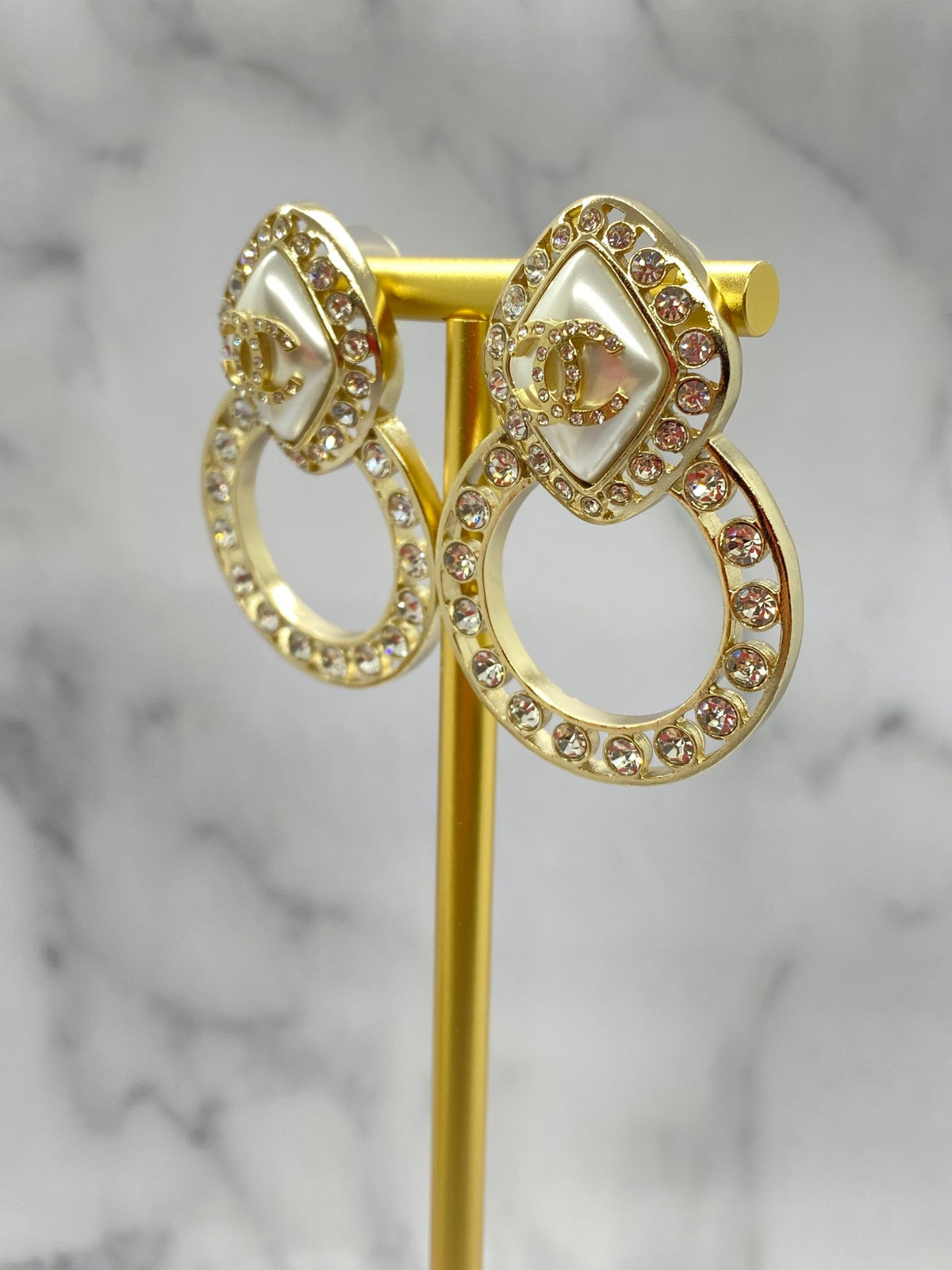 CHANEL CC Rhinestone Hoop Earrings