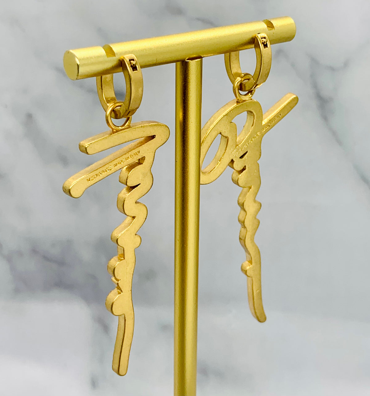 VERSACE Rhinestone Script Pendant Earrings - Pre owned