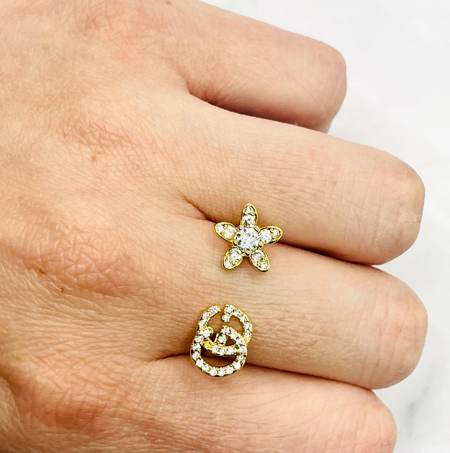 GUCCI Rhinestone Daisy Adjustable Ring - Pre owned