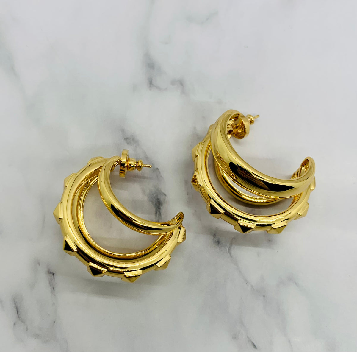 VALENTINO Gold Tone Rock Stud Hoop Earrings - Pre owned