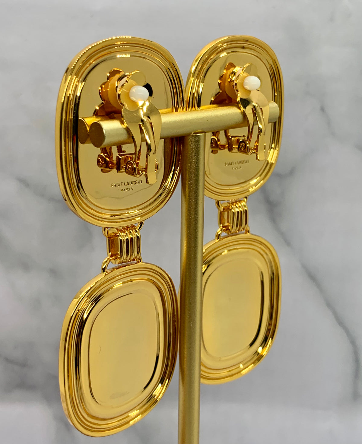 YSL YVES SAINT LAURENT Red & Tan Velvet ClipOn Earrings - Preowned