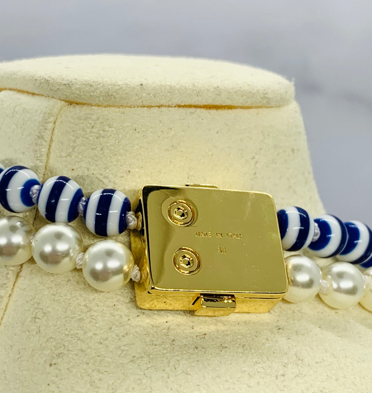 MIU MIU Pearl & Blue Striped Necklace - Pre owned
