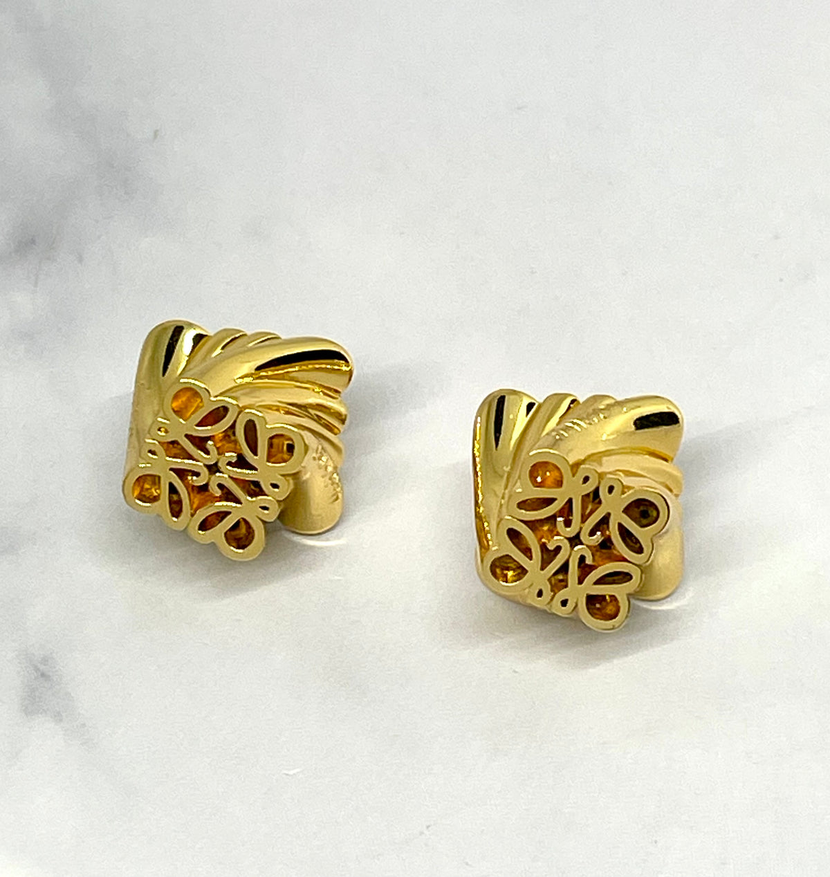 LOEWE Monogram Gold Tone Earrings - Pre owned