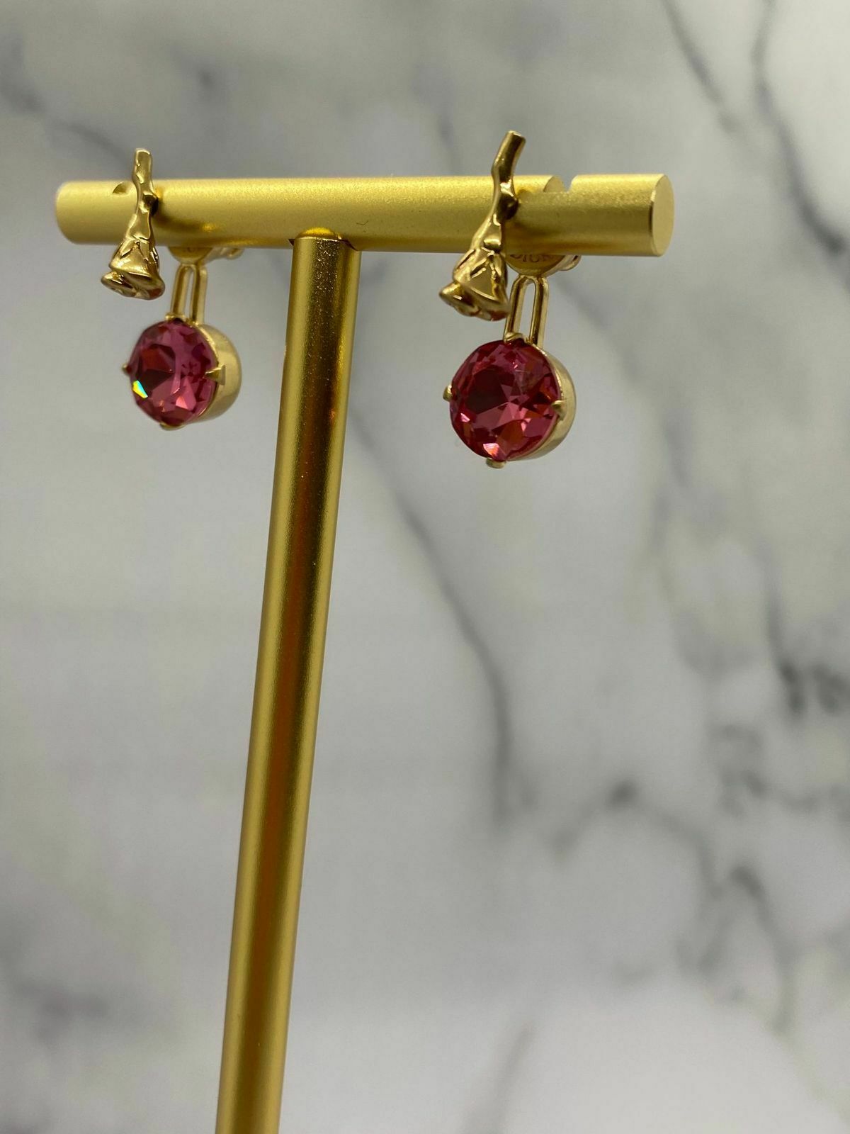CHRISTIAN DIOR Gold Tone Rose Rhinestone Earrings - Pre owned