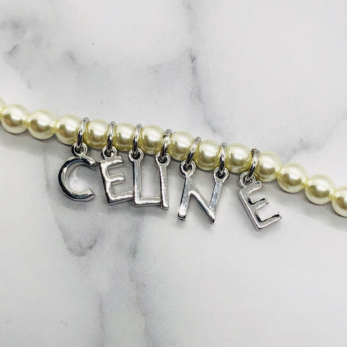 CELINE Faux Pearl Monogram Trim Necklace - Pre owned