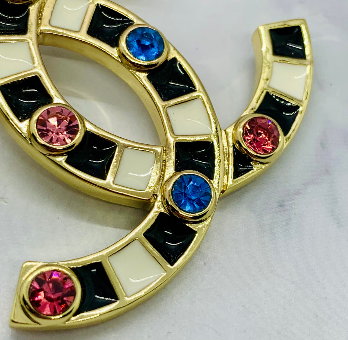 CHANEL CC Rhinestone Enamel Brooch Pin - USED