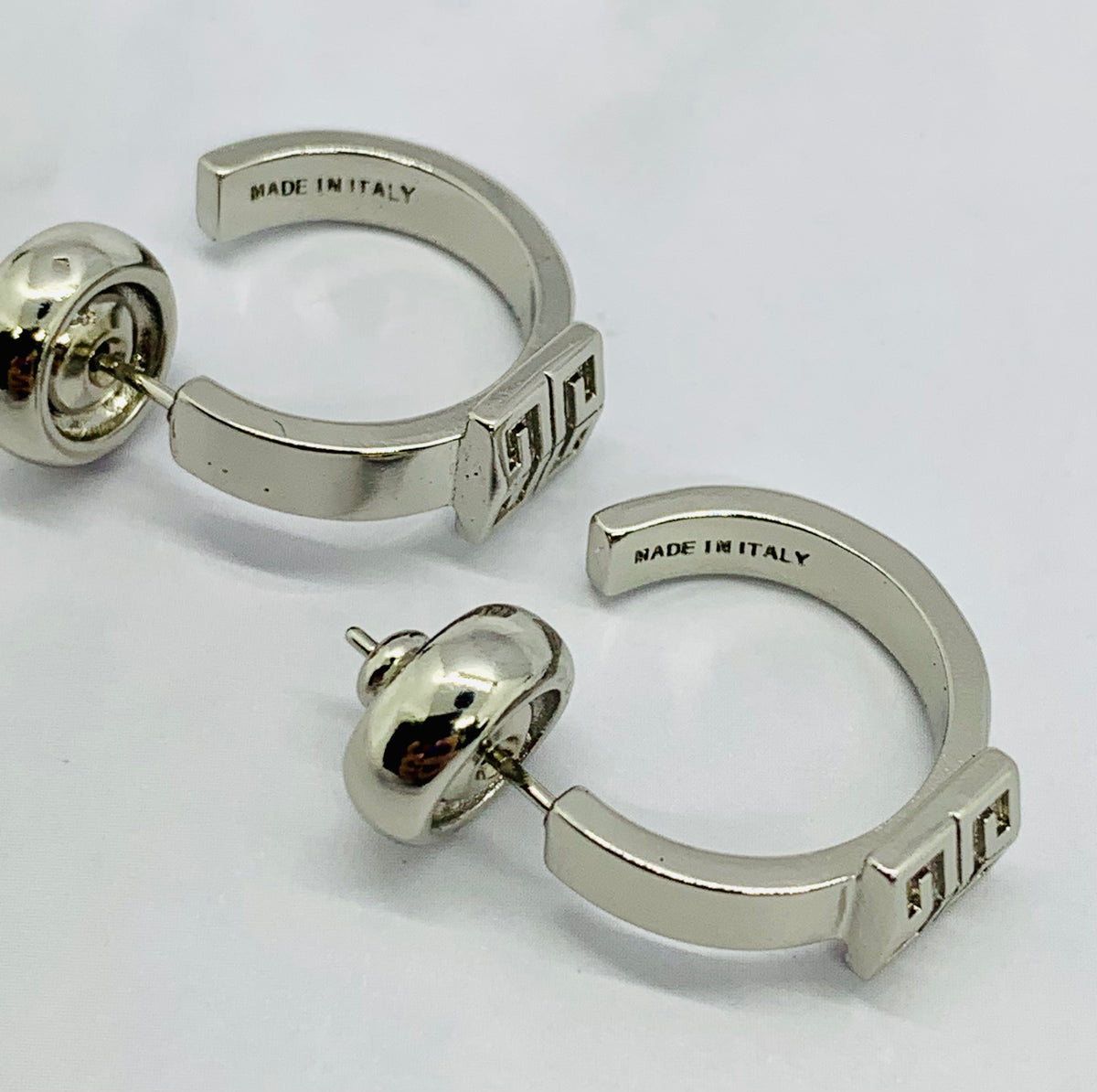 GIVENCHY Monogram Silver Tone Hoop Earrings - Pre owned