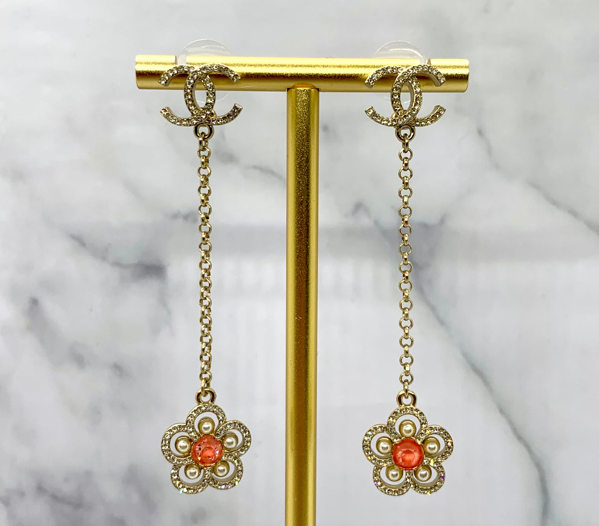 CHANEL CC Flower Pendant Earrings - USED