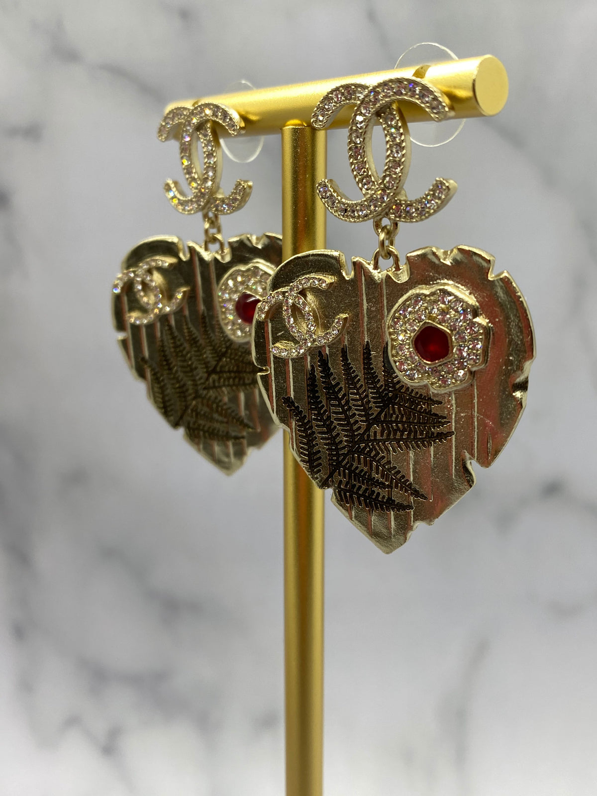 CHANEL CC Leaf & Flower Brass Tone Earrings - USED