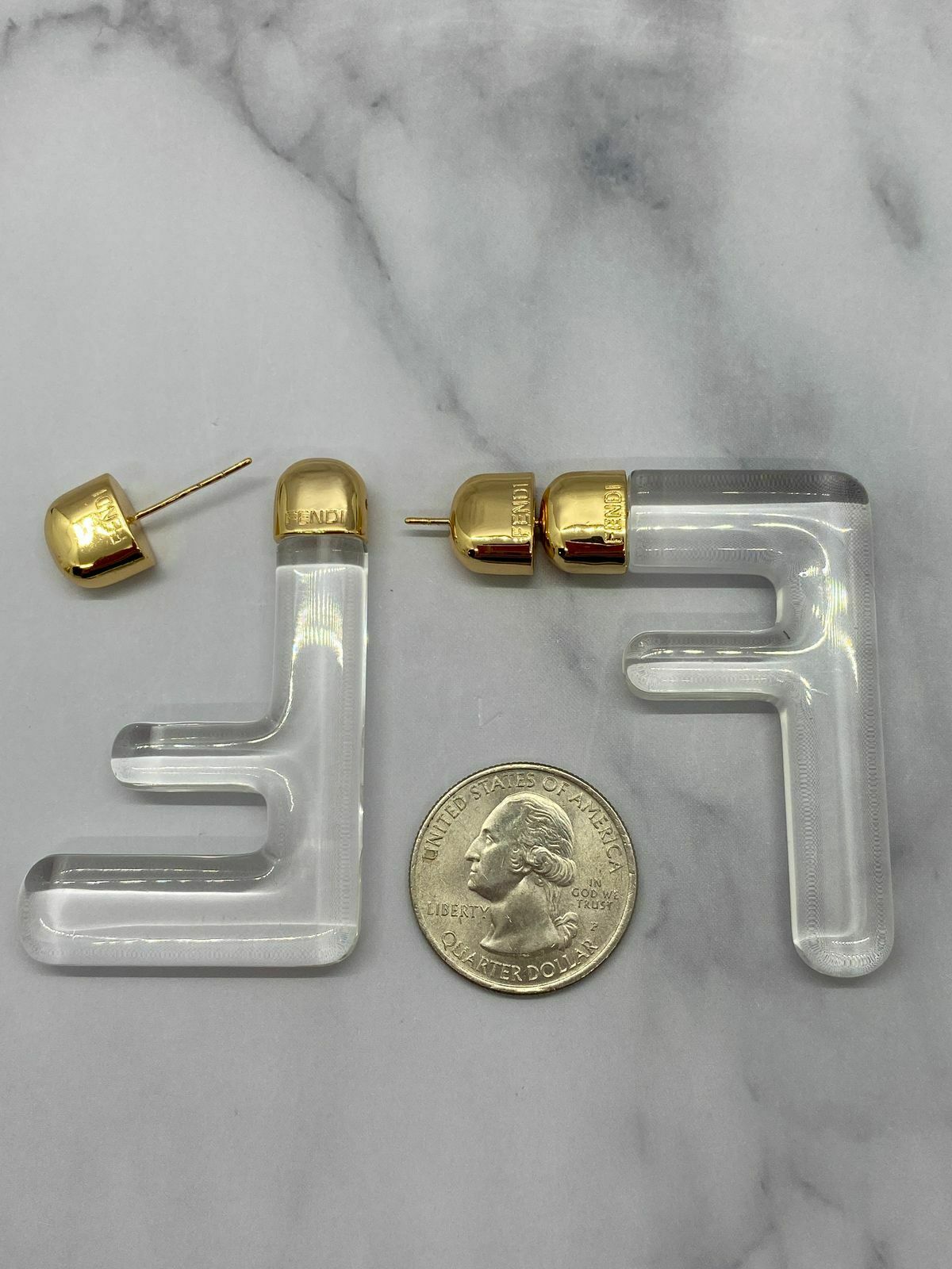 FENDI FF Gold Tone Acrylic Earrings - Pre owned