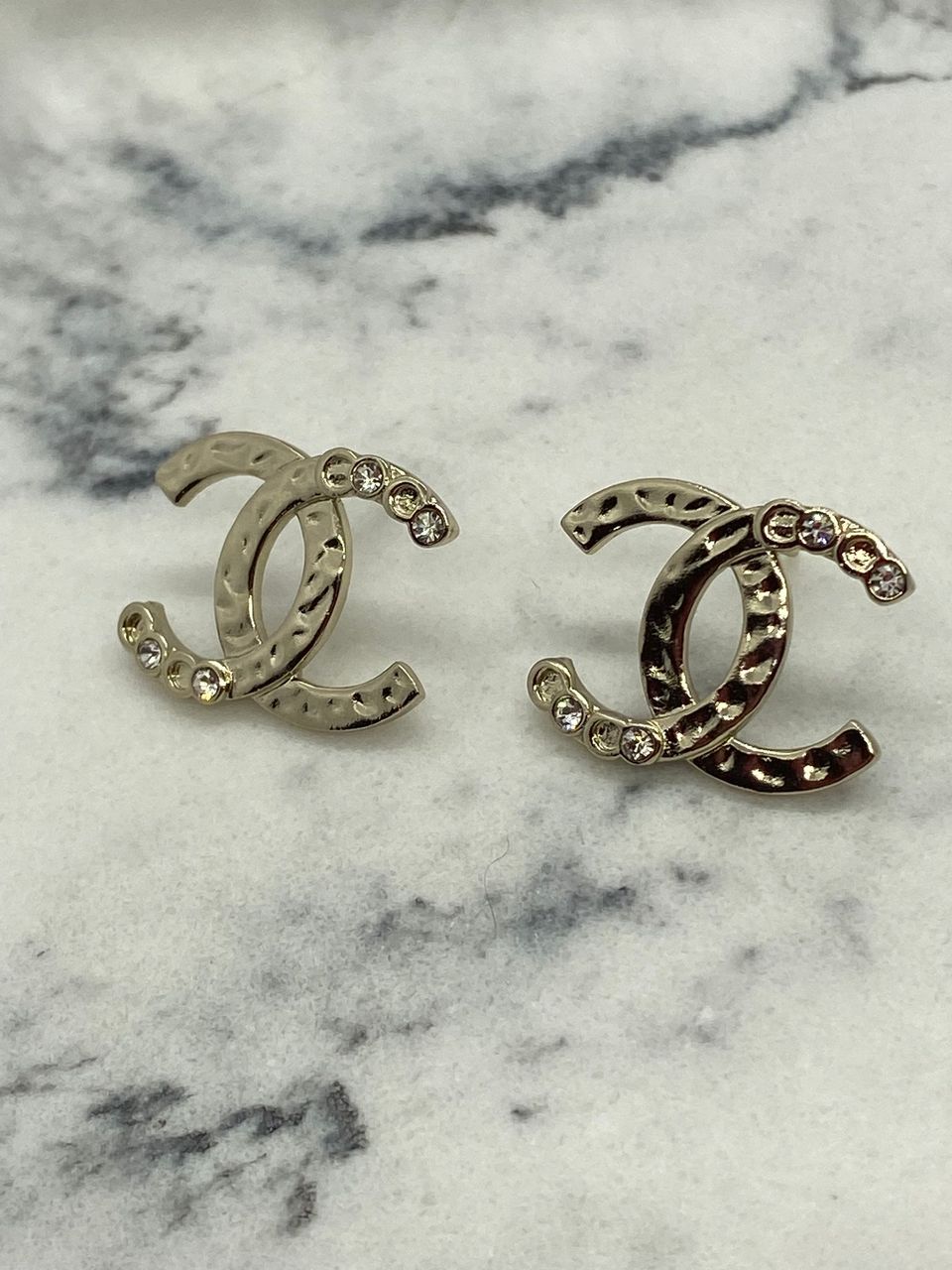 CHANEL CC Light Gold Rhinestone Small Earrings - USED