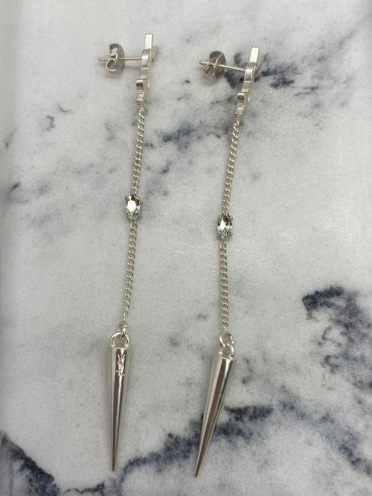 YSL Yves Saint Laurent Silver Tone Pendant Earrings - Pre owned