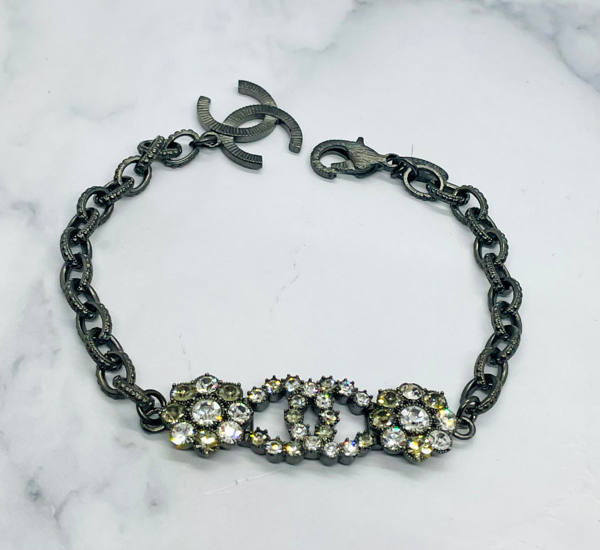 CHANEL CC 2015 Rare Pewter Rhinestone Bracelet - Pre owned