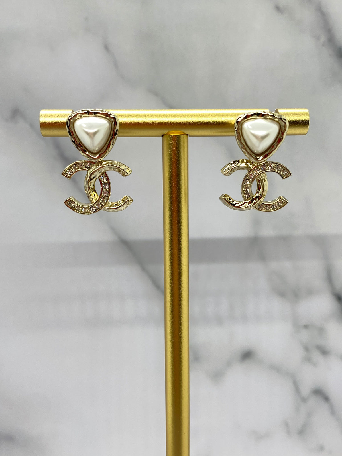CHANEL CC Gold Tone Pearl Earrings - Pre owned