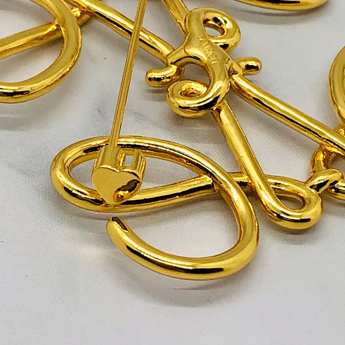 LOEWE Gold Tone Monogram Brooch Pin - Pre owned