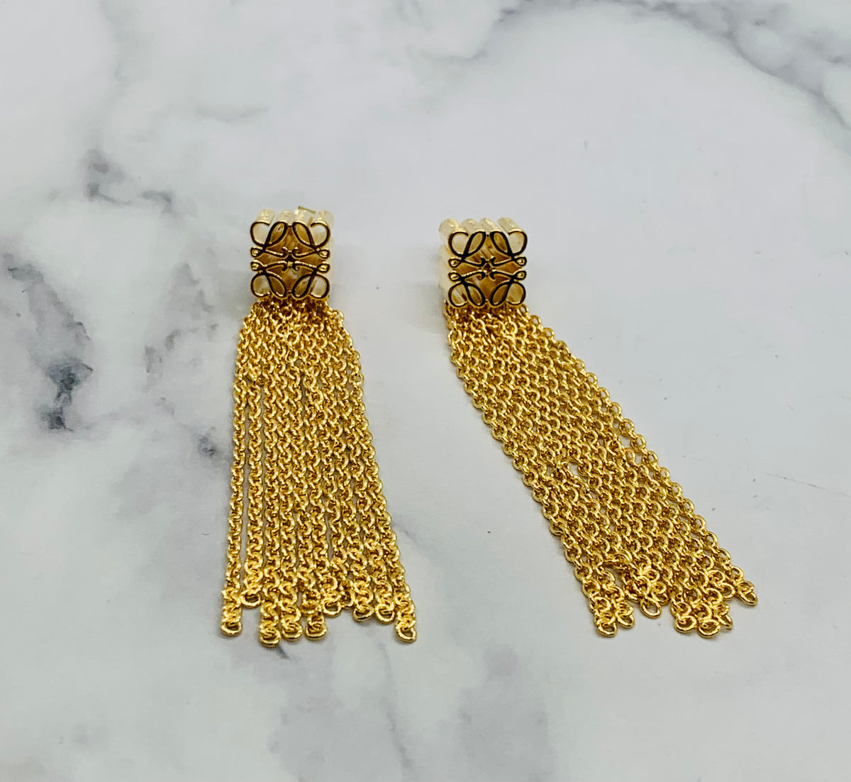 LOEWE Monogram Tassel Fringe Pendant Earrings - Pre owned