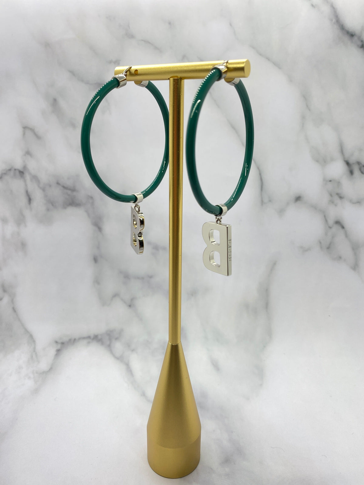 BALENCIAGA BB Turquoise & Silver Hoop Earrings - Pre owned