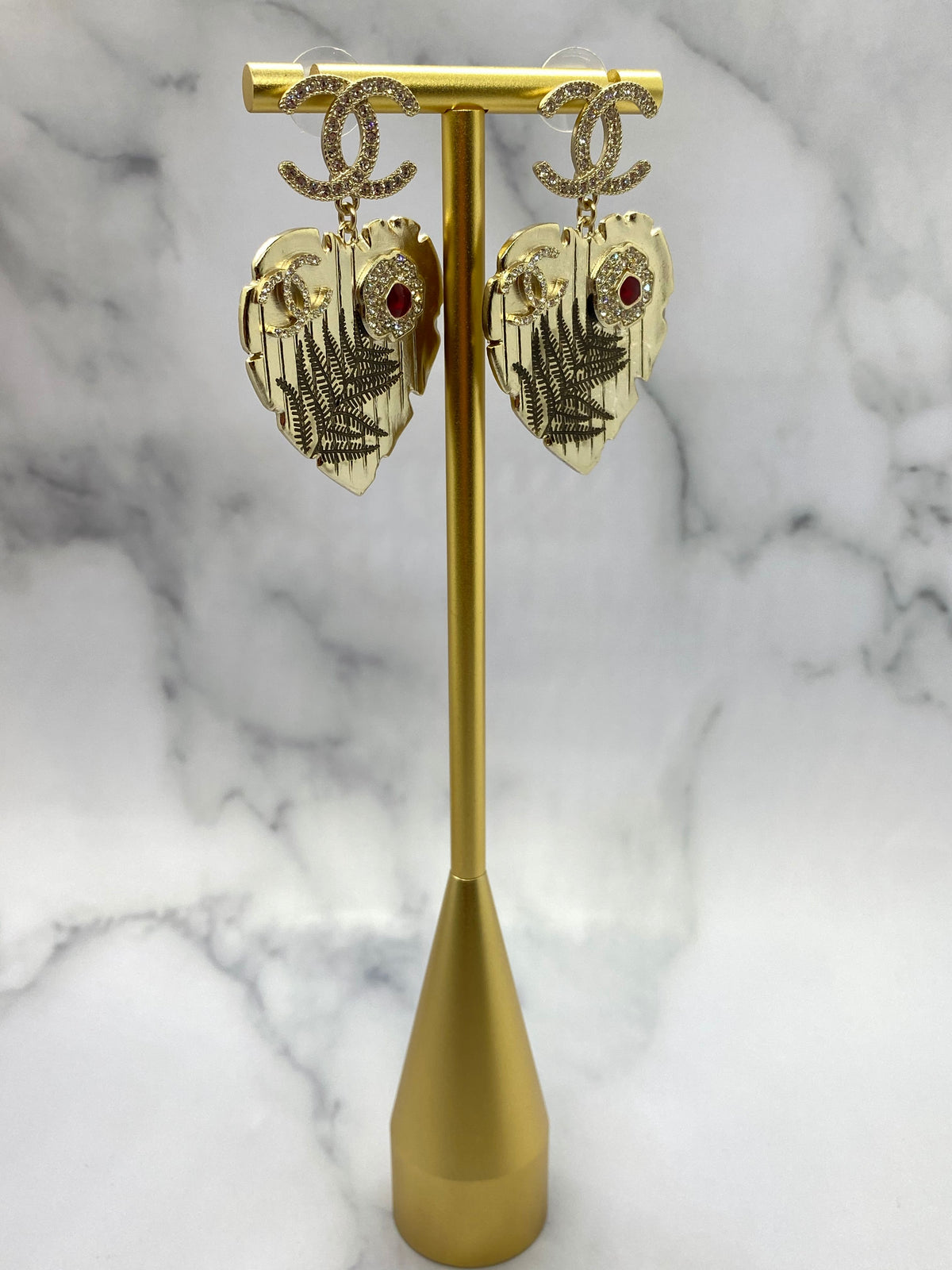 CHANEL CC Leaf & Flower Brass Tone Earrings - USED