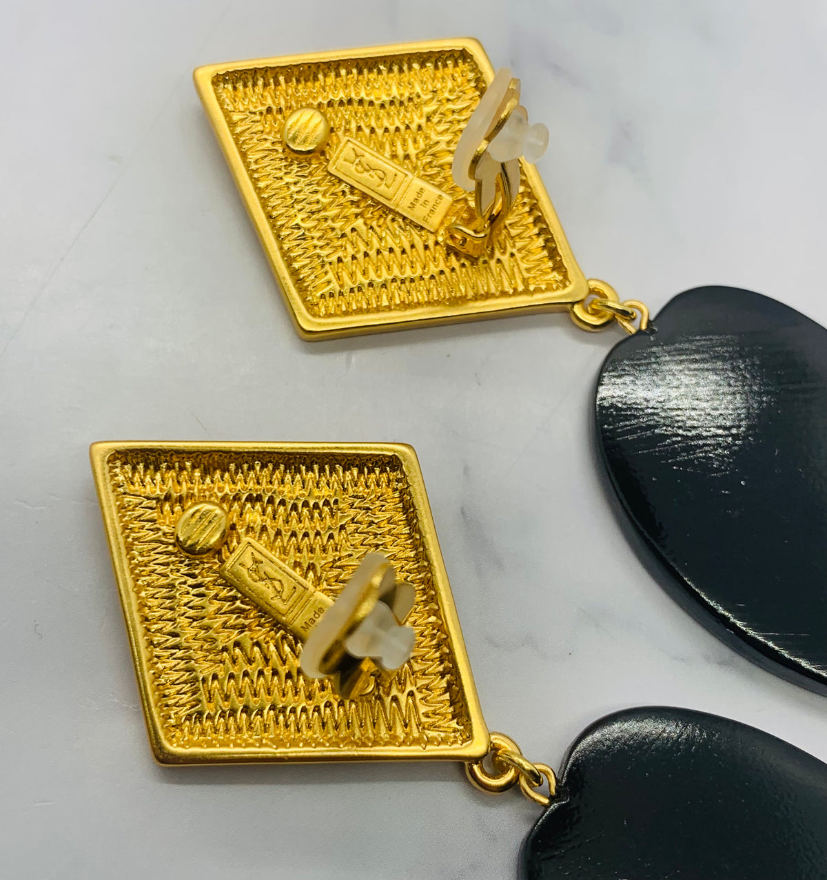 YSL YVES SAINT LAURENT Black Leaf Clip On Earrings - Pre owned