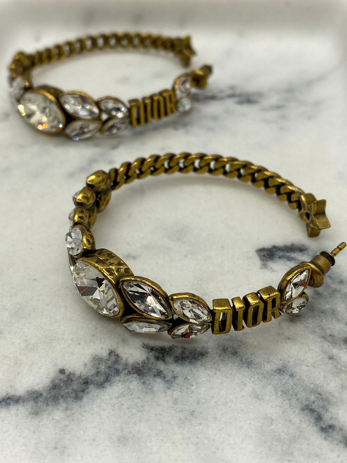 CHRISTIAN DIOR Crystal Adorned Hoop Earrings - Pre owned