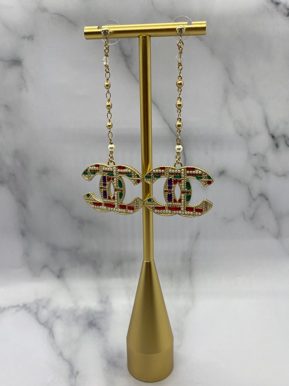 CHANEL CC Colorful Plaid Pendant Earrings - Pre owned