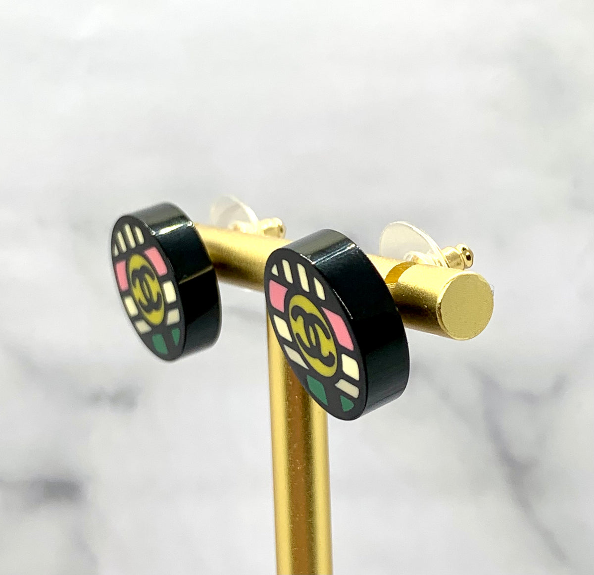 CHANEL CC 2017 Plastic Button Earrings - USED