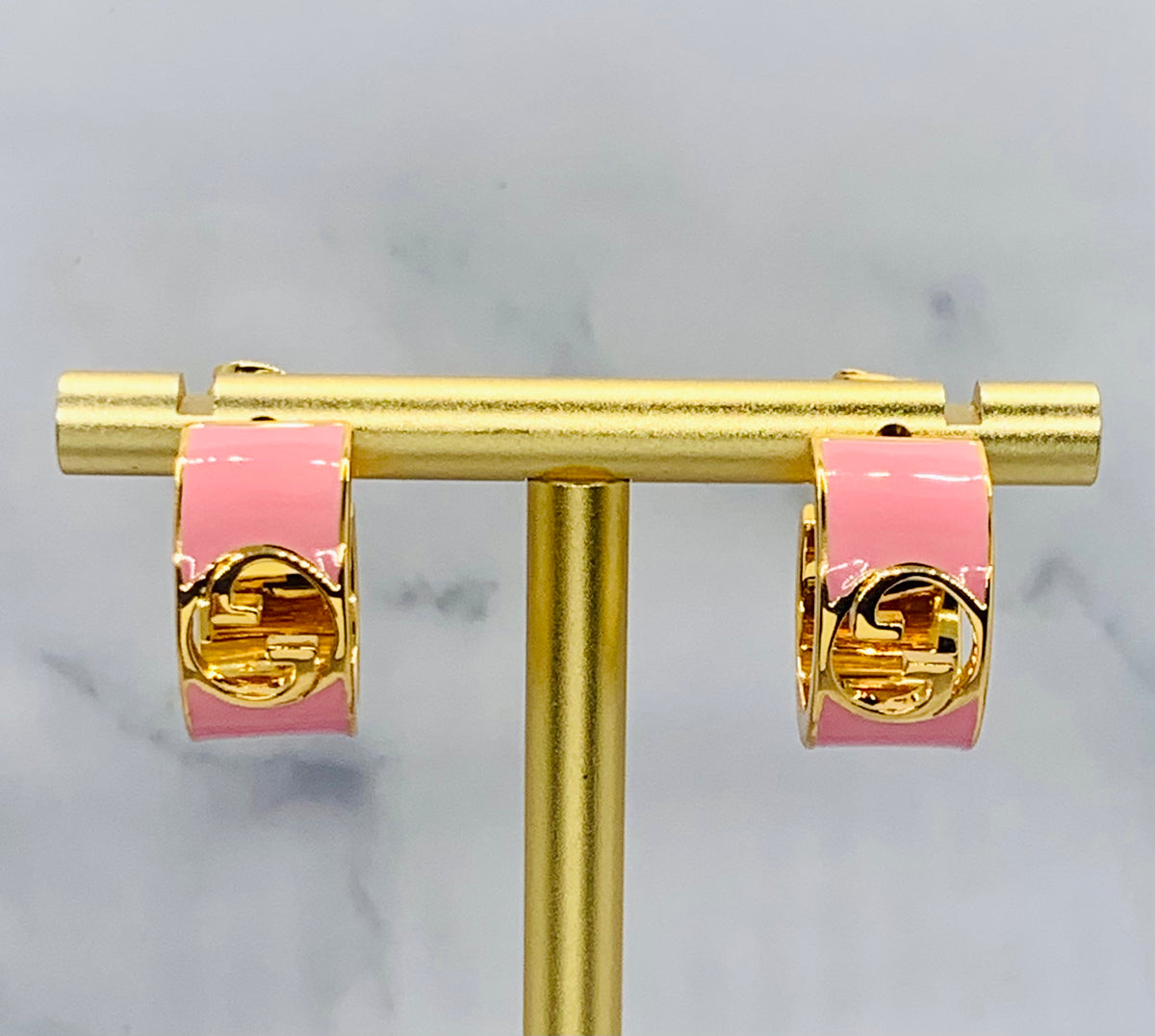 GUCCI GG Blondie Pink Enamel Hoop Earrings - Pre owned