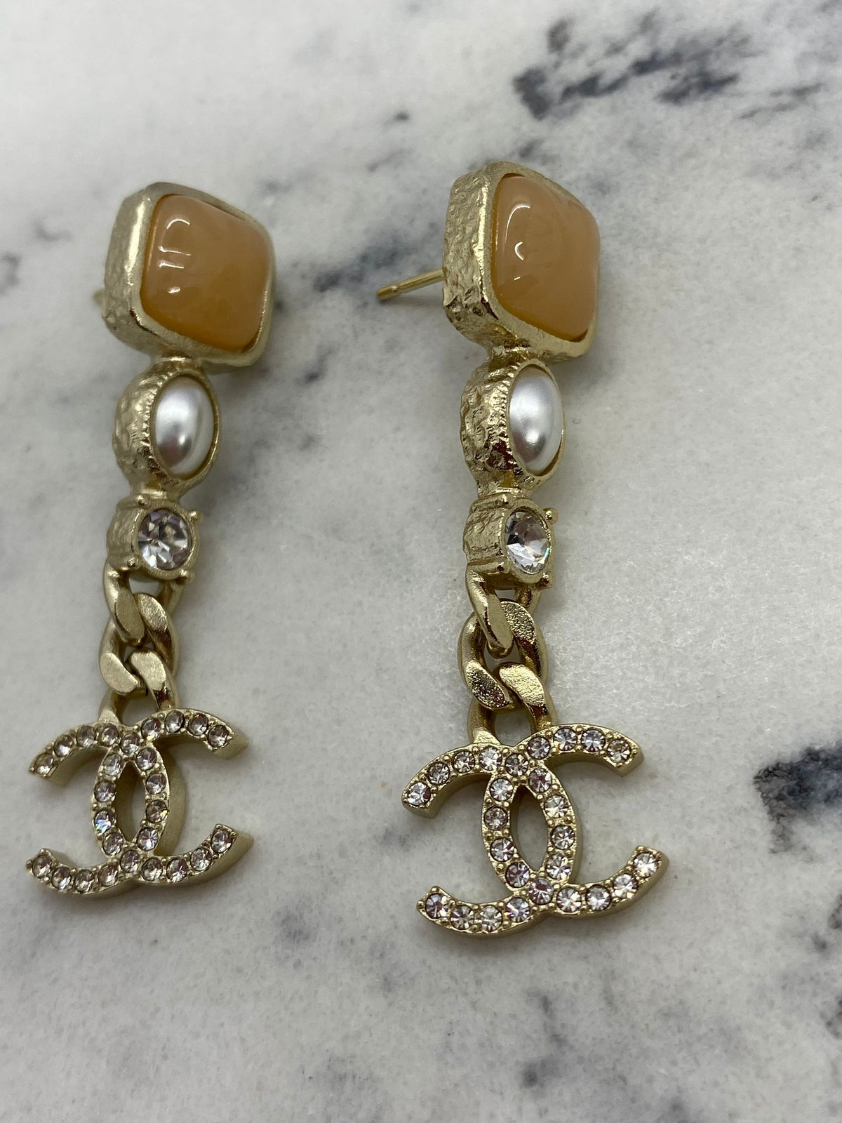 CHANEL CC Pendant Rhinestone Earrings - Pre owned