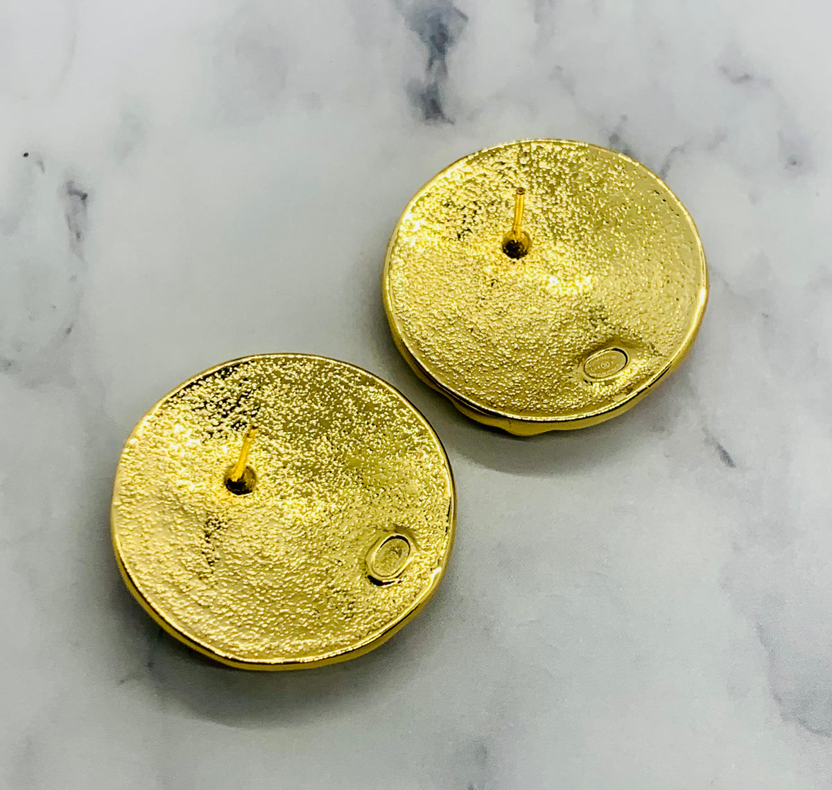 CHANEL CC Gold Tone Button Earrings - USED