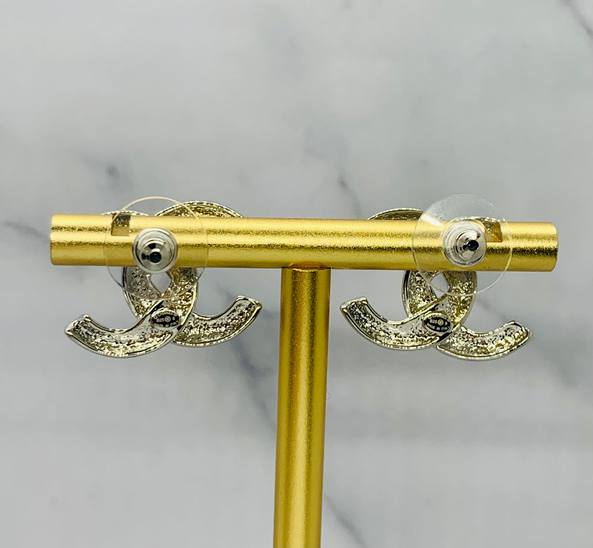 CHANEL CC Silver Tone Earrings - Pre owned