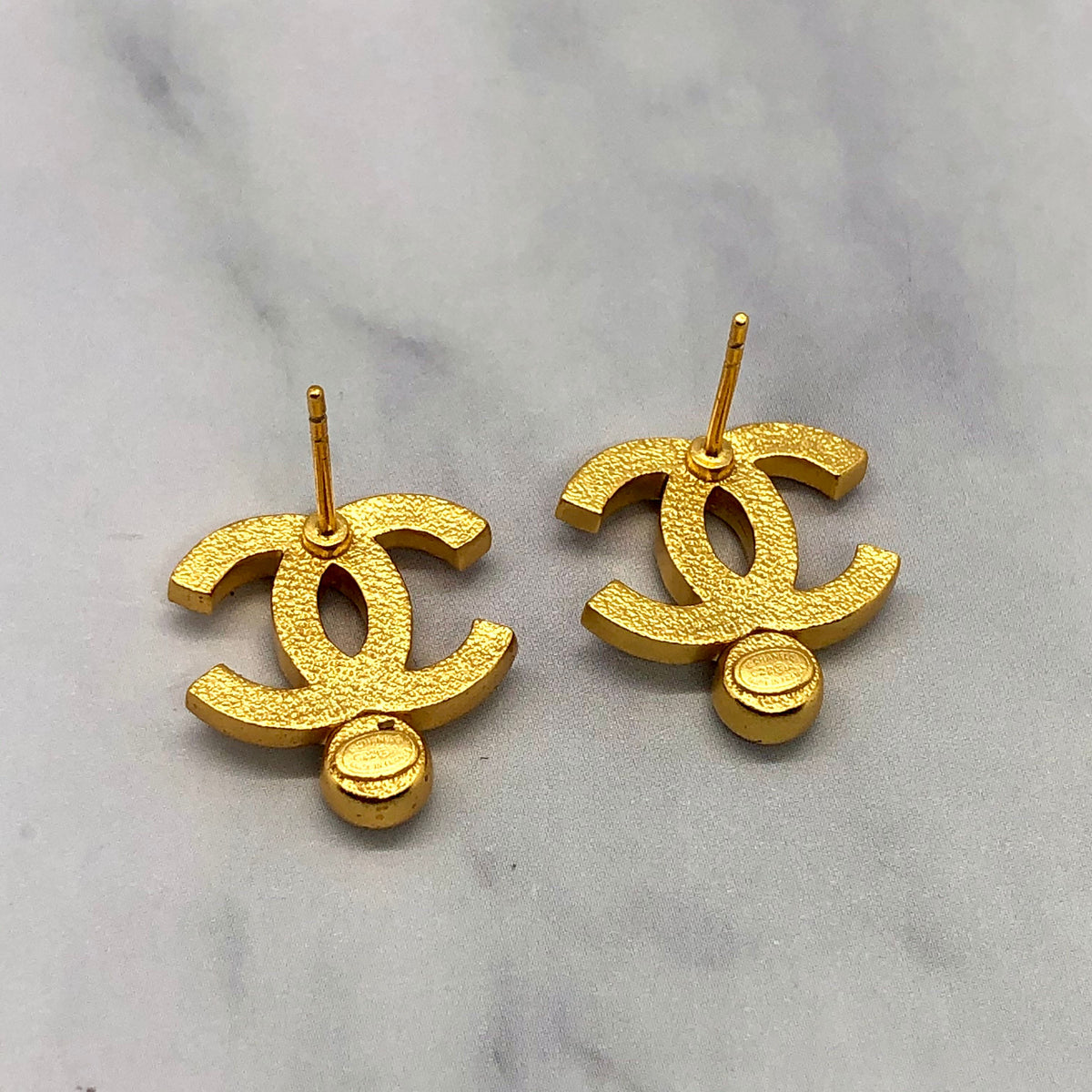 CHANEL CC Gold Tone Rhinestone Earrings - Pre owned