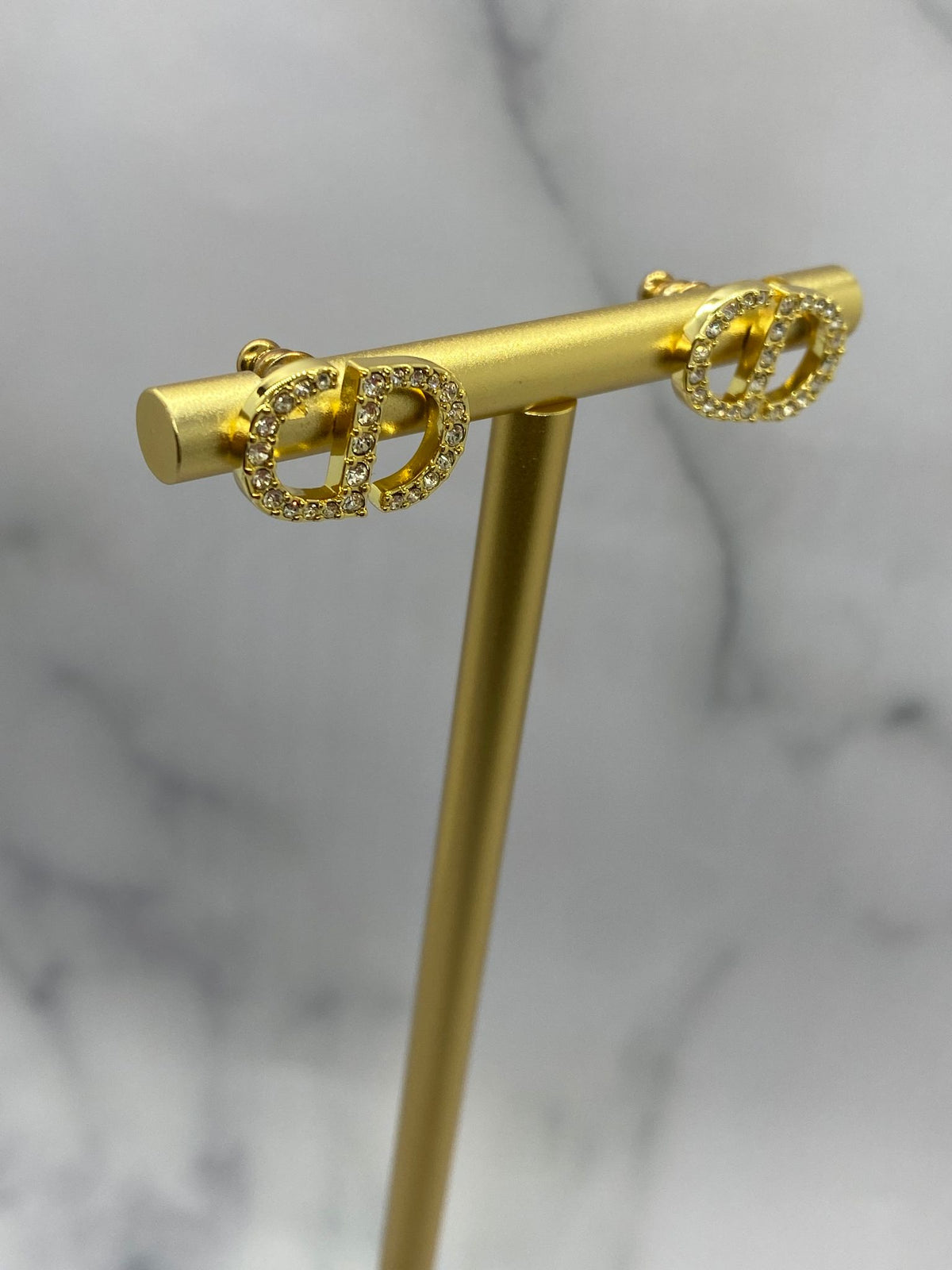 CHRISTIAN DIOR CD Gold Tone Rhinestone Earrings - Pre owned