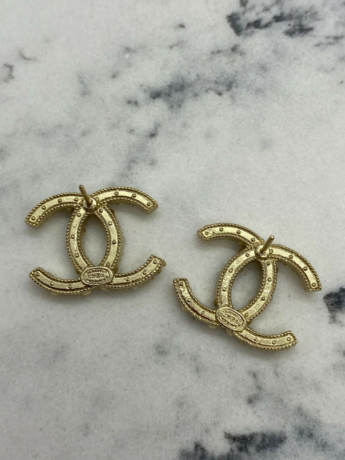 CHANEL CC Gold Tone Rhinestone Earrings - DAMAGED