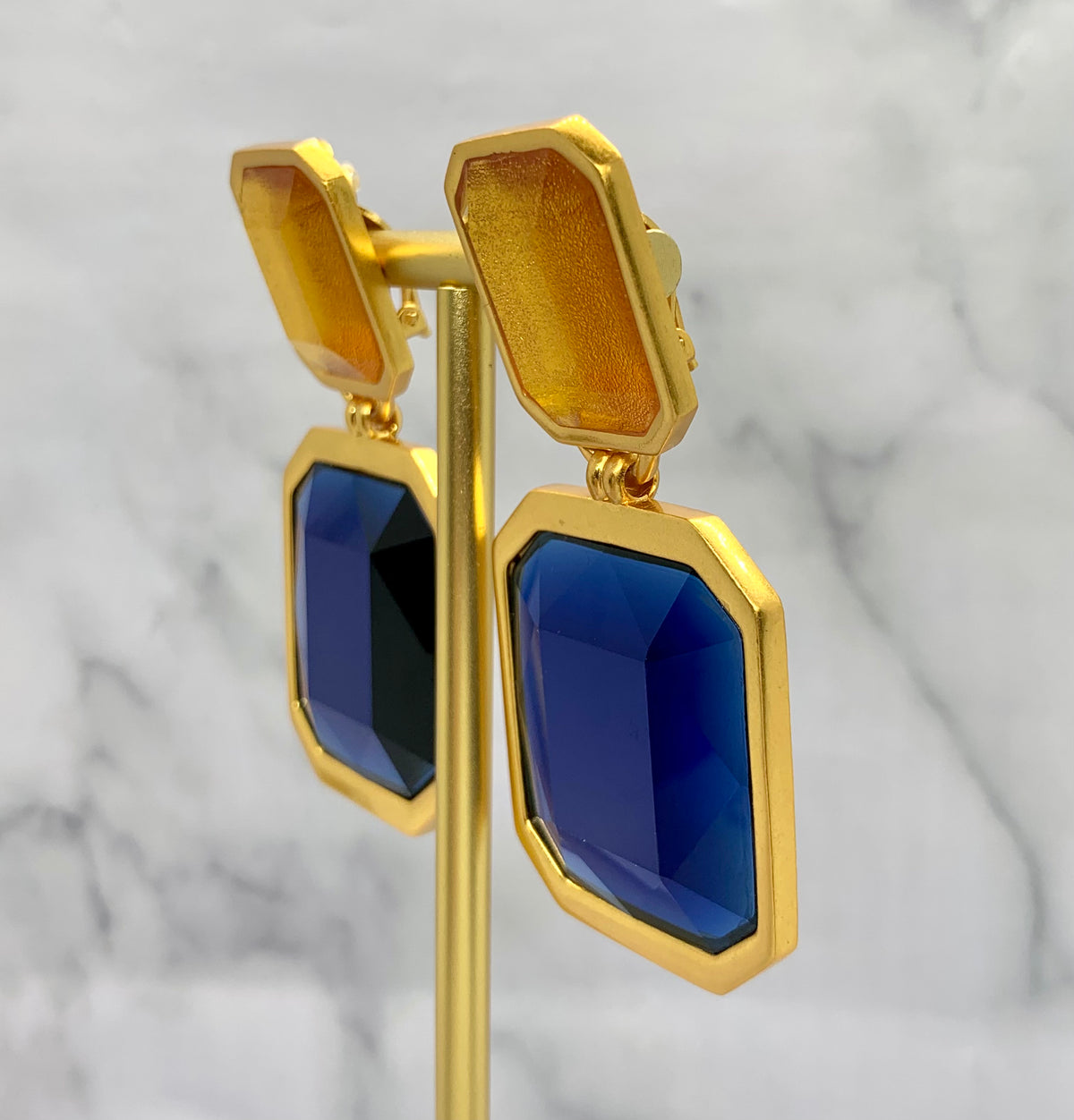 YSL YVES SAINT LAURENT Yellow & Blue Clip On Earrings - Pre owned