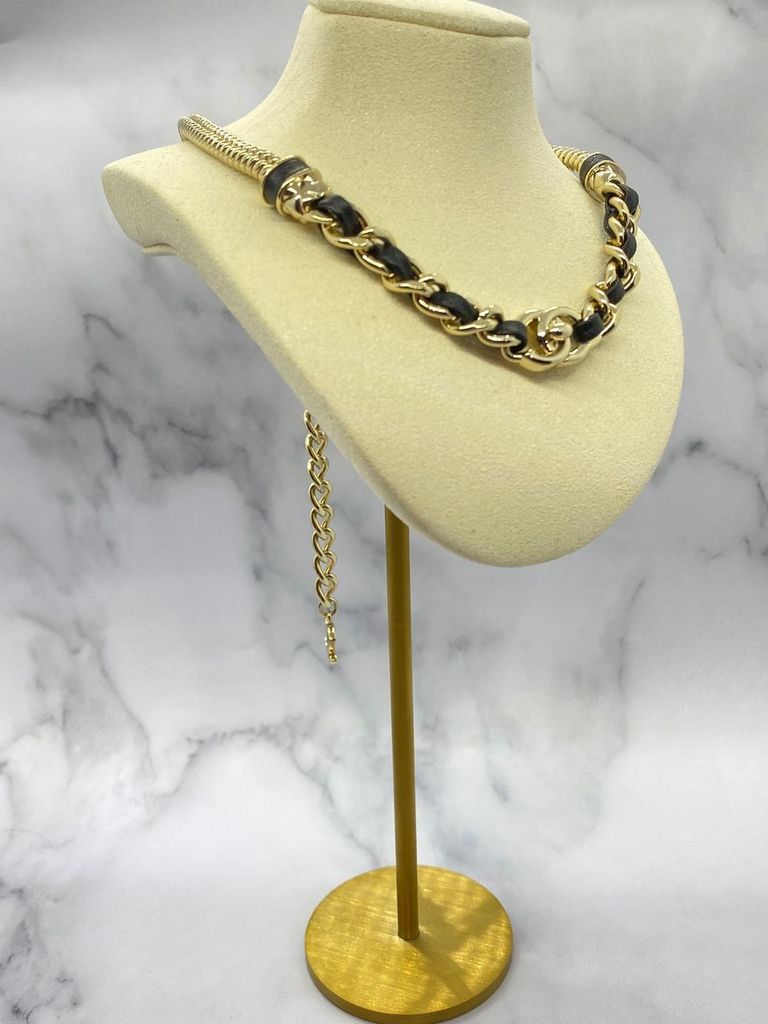 CHANEL CC Silver Tone Leather Adjustable Chain Necklace- Pre owned