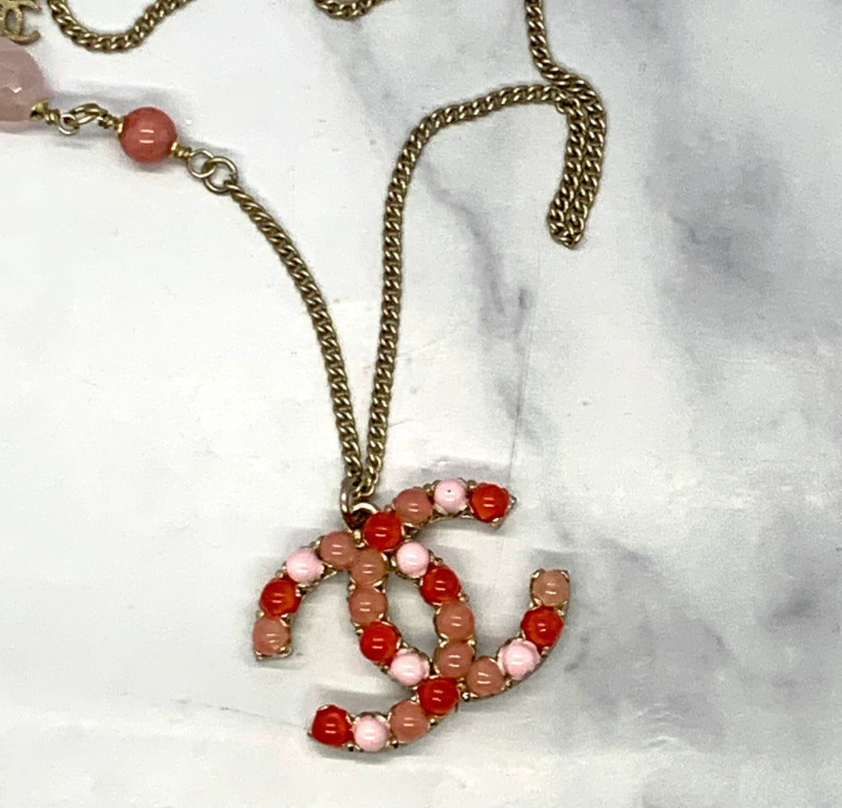 CHANEL CC Pink Stone Necklace - USED