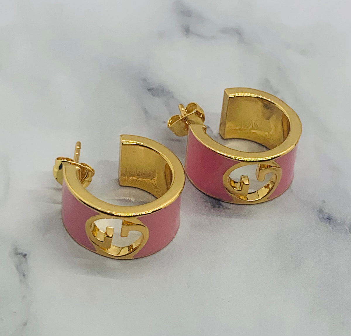 GUCCI GG Blondie Pink Enamel Hoop Earrings - Pre owned