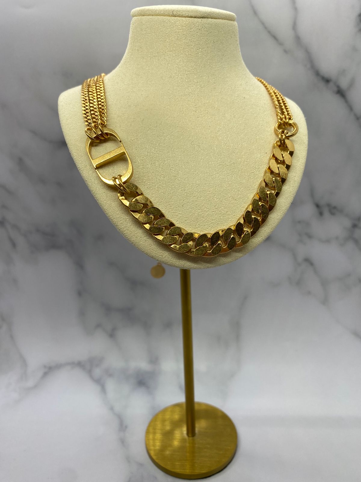 CHRISTIAN DIOR CD Gold Tone Statement Necklace - Pre owned