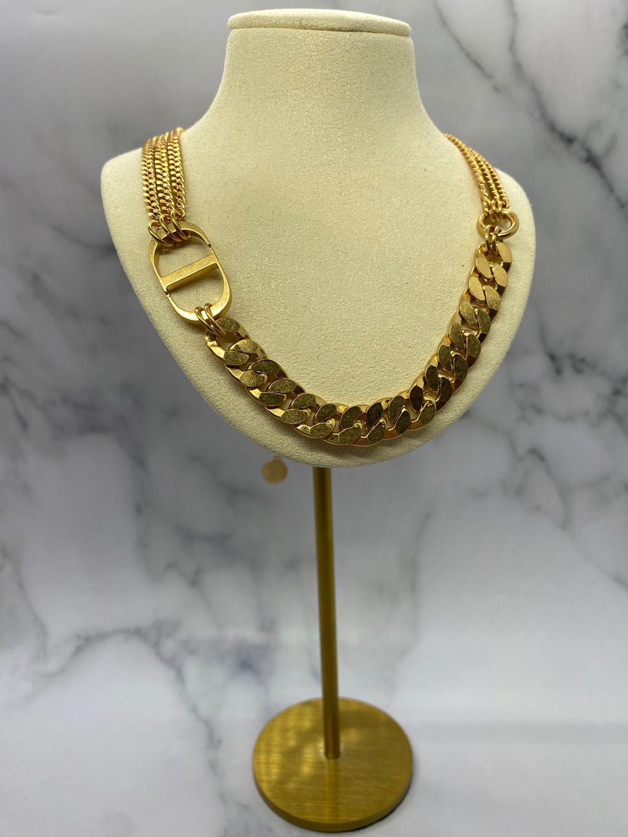 CHRISTIAN DIOR CD Gold Tone Statement Necklace - Pre owned
