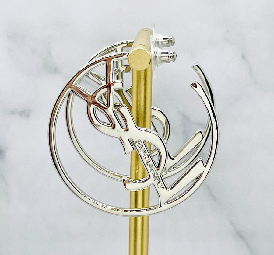 YSL YVES SAINT LAURENT Vintage Silver Tone Hoop Earrings - Pre owned