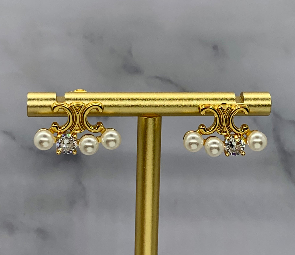 CELINE Pearl Monogram Logo Earrings - Pre owned