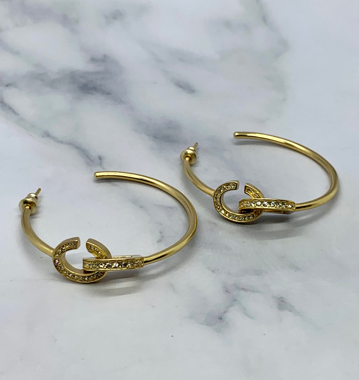 CHRISTIAN DIOR CD Rhinestone Hoop Earrings - Pre owned