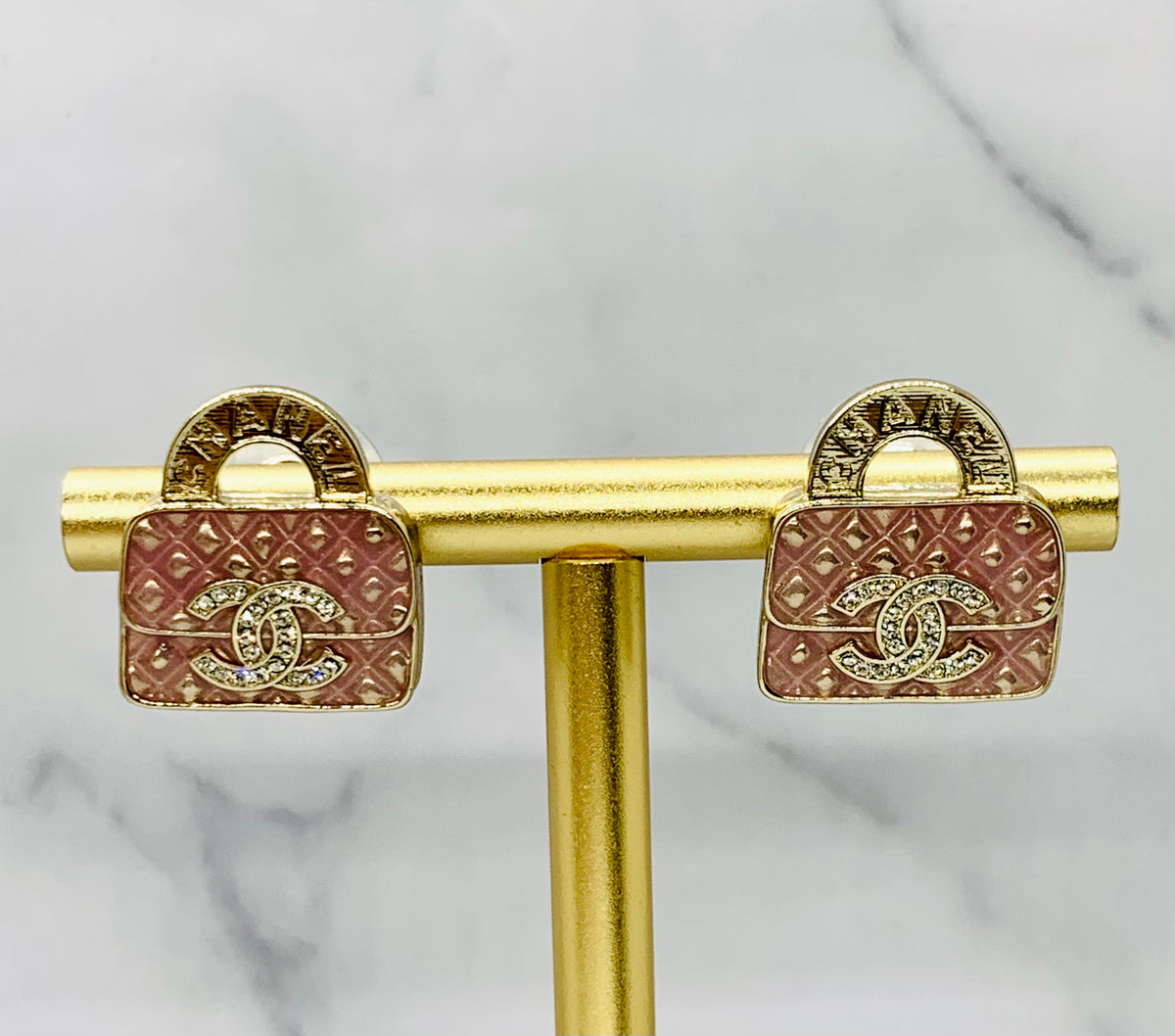 CHANEL CC Pink Enamel Bag Shaped Earrings - Pre owned