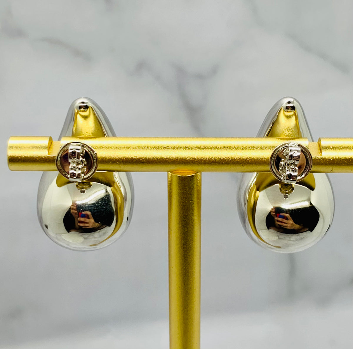 BOTTEGA VENETA Silver Tone Tear Drop Earrings - Pre owned