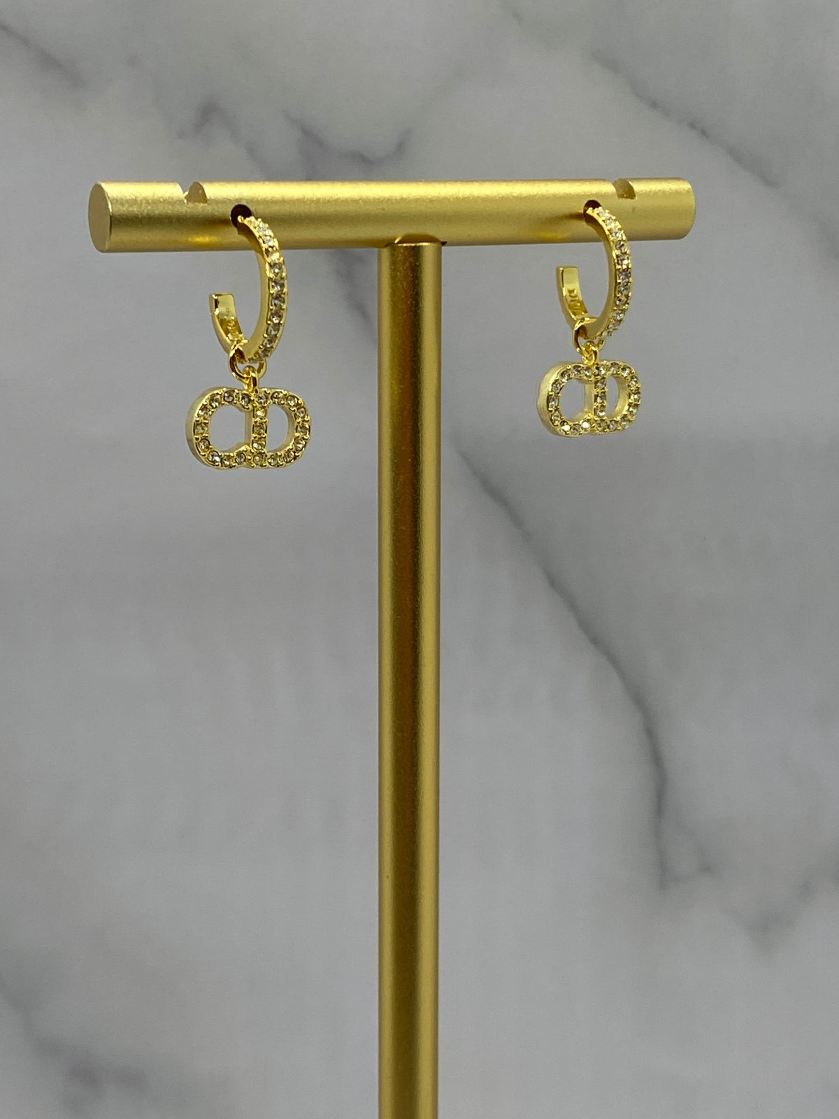 CHRISTIAN DIOR CD Gold Tone Rhinestone Earrings - Pre owned