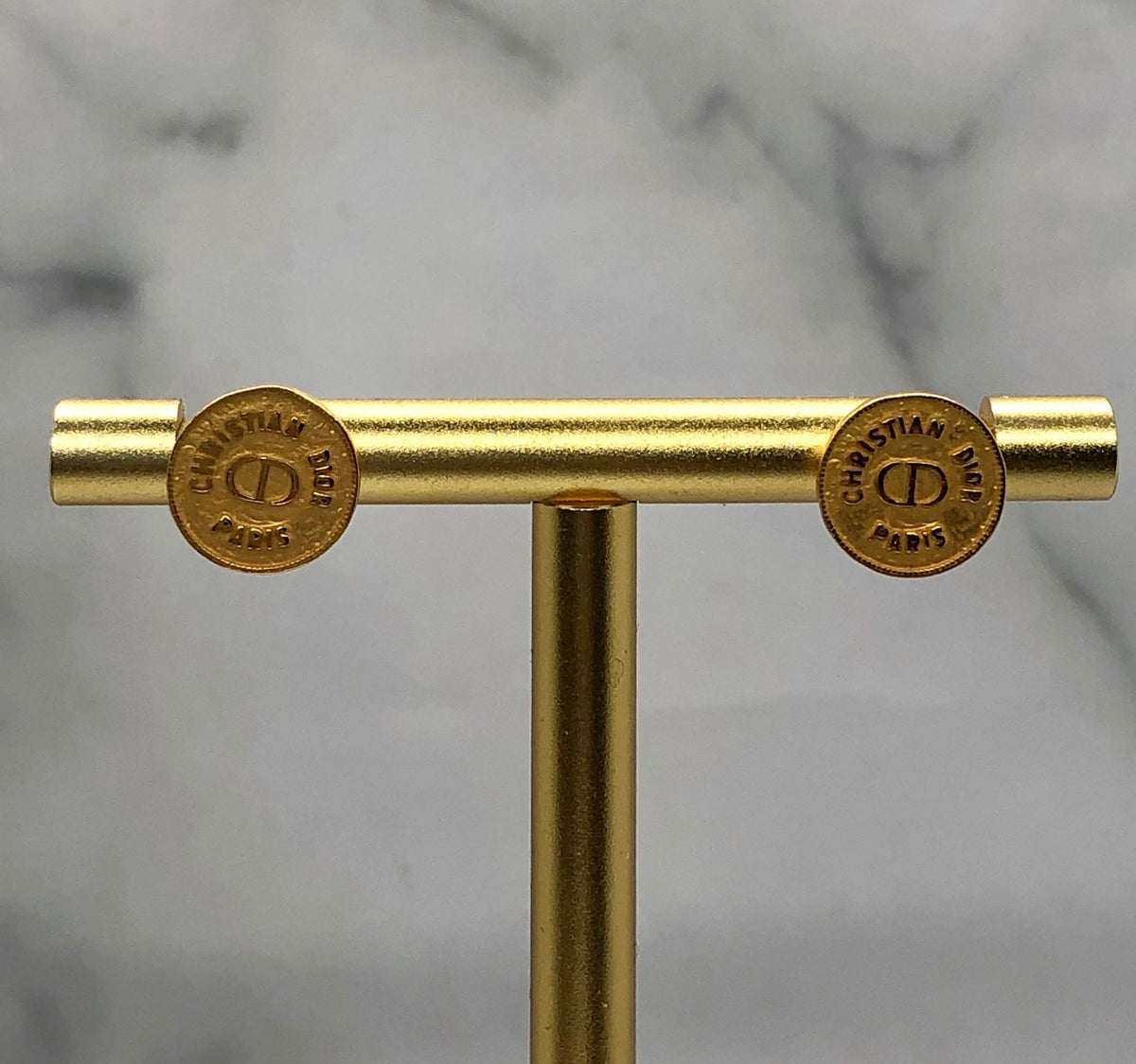 CHRISTIAN DIOR CD Gold Tone Coin Earrings - Pre owned