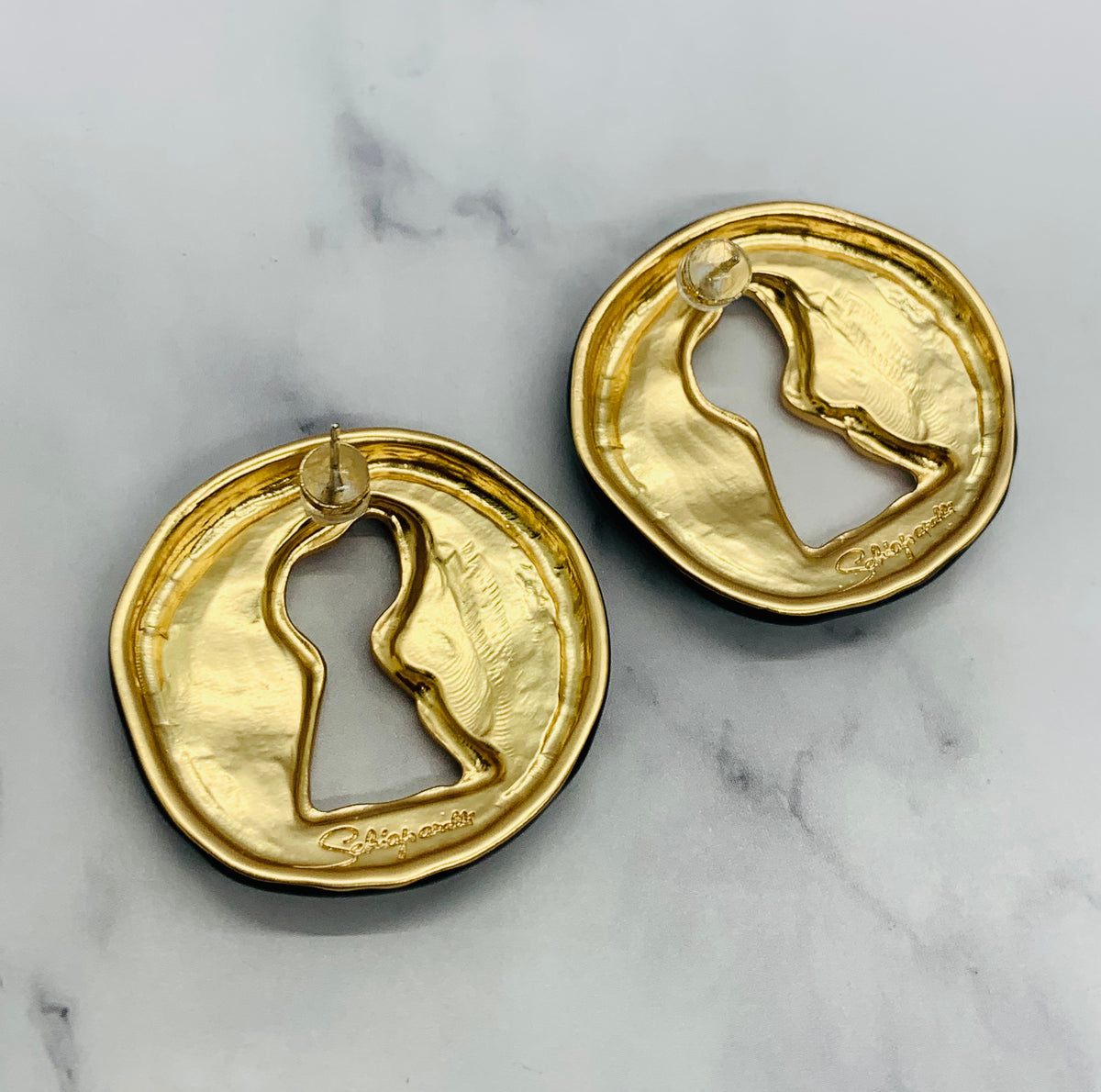 SCHIAPARELLI Statement Black Key Hole Earrings - Pre owned