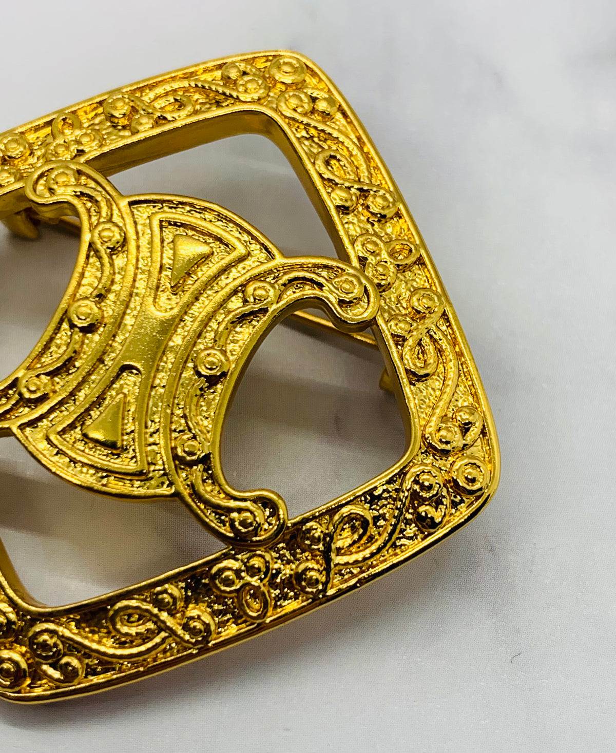 CELINE Classsic Monogram Gold Tone Brooch Pin - Pre owned